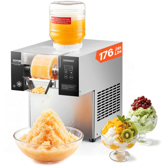 Commercial Snowflake Ice Machine, 176.4LBS/24H Snowflake Ice Maker, Stainless Steel Ice Shaver Machine, Electric Snow Cone Maker, Air Cooling System for Rapid Heat Dissipation, for Bakery, Cafe