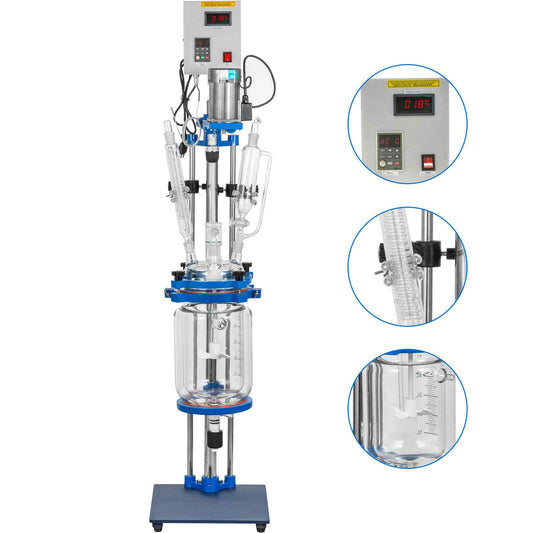 Jacketed Reactor 5L Laboratory Glass Reactor, Jacketed Glass Reactor, Chemical Reaction Vessel, Lab Jacketed Reactor, Reaction Vessel Chemistry, With Digital Display, For Reaction Distillation