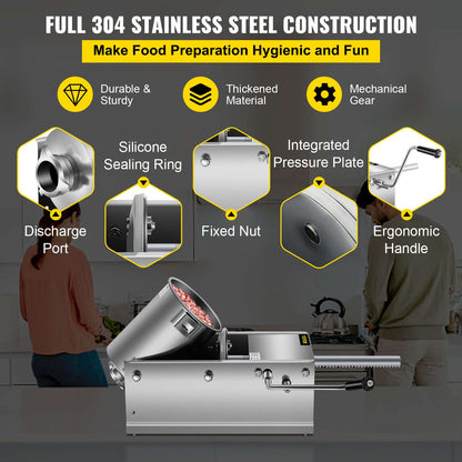 Manual Sausage Stuffer, 3 L / 7 LBS Horizontal Sausage Machine, Dual-Speed Meat Stuffer, Made of Food-Grade 304 Stainless Steel, Includes 5 Stuffing Tubes, for Home Kitchen Restaurant Commercial