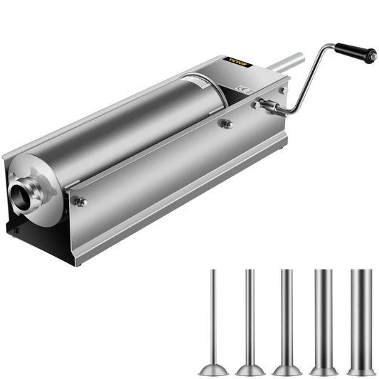 Manual Sausage Stuffer, 7 L / 15 LBS Horizontal Sausage Machine, Dual-Speed Meat Stuffer, Made of Food-Grade 304 Stainless Steel, Includes 5 Stuffing Tubes, for Home Kitchen Restaurant Commercia
