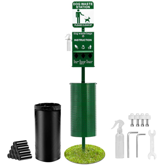 Dog Waste Station with Hand Wash Bottle, Commercial Dog Poop Station, 11.5 Gallons Pet Waste Bin with 50 Can Liners, Bag Dispenser & 600 Waste Bags, Outdoor Dog Waste Disposal System for Backyard