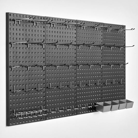 Metal Pegboard Panels, 24" x 12" Pegboard, 4 Panels, Heavy Duty Peg Board Wall Organizer with Accessories, for Living Room Garage Tool Storage Office Organization Craft Room Kitchen Home, Black