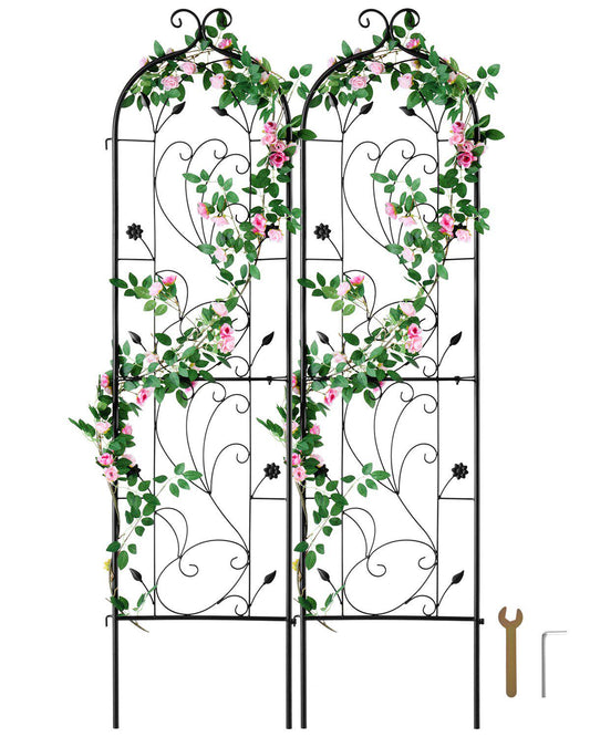 Garden Trellis for Climbing Plants, 60 x 15 in, 2 Packs Rustproof Metal Garden Flower Trellis, Outdoor Climbing Rose Trellis Cucumbers Support, Decorative Clematis Trellis for Courtyards Lawns