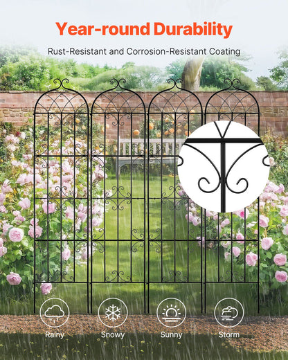 Garden Trellis for Climbing Plants, 87 x 20 in, 4 Packs Rustproof Metal Garden Flower Trellis, Outdoor Climbing Rose Trellis Cucumbers Support, Decorative Clematis Trellis for Courtyards Lawns