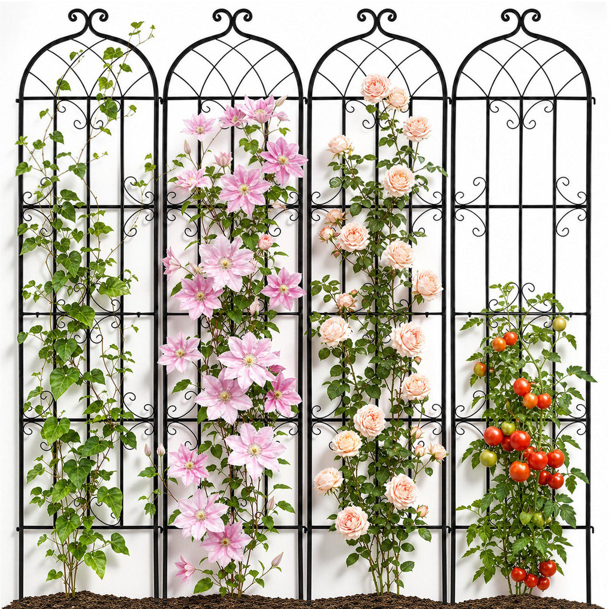 Garden Trellis for Climbing Plants, 87 x 20 in, 4 Packs Rustproof Metal Garden Flower Trellis, Outdoor Climbing Rose Trellis Cucumbers Support, Decorative Clematis Trellis for Courtyards Lawns