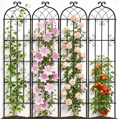 Garden Trellis for Climbing Plants, 87 x 20 in, 4 Packs Rustproof Metal Garden Flower Trellis, Outdoor Climbing Rose Trellis Cucumbers Support, Decorative Clematis Trellis for Courtyards Lawns
