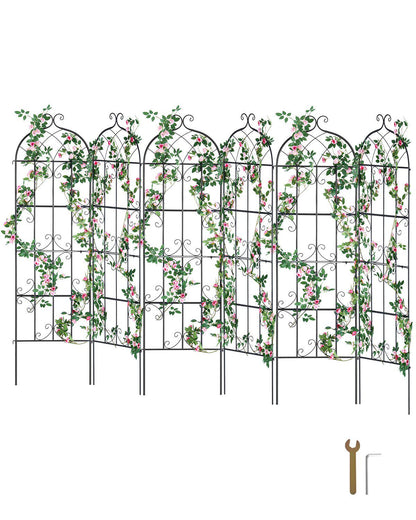 Garden Trellis for Climbing Plants, 71 x 20 in, 6 Packs Rustproof Metal Garden Flower Trellis, Outdoor Climbing Rose Trellis Cucumbers Support, Decorative Clematis Trellis for Courtyards Lawns