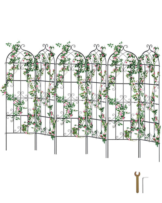 Garden Trellis for Climbing Plants, 71 x 20 in, 6 Packs Rustproof Metal Garden Flower Trellis, Outdoor Climbing Rose Trellis Cucumbers Support, Decorative Clematis Trellis for Courtyards Lawns