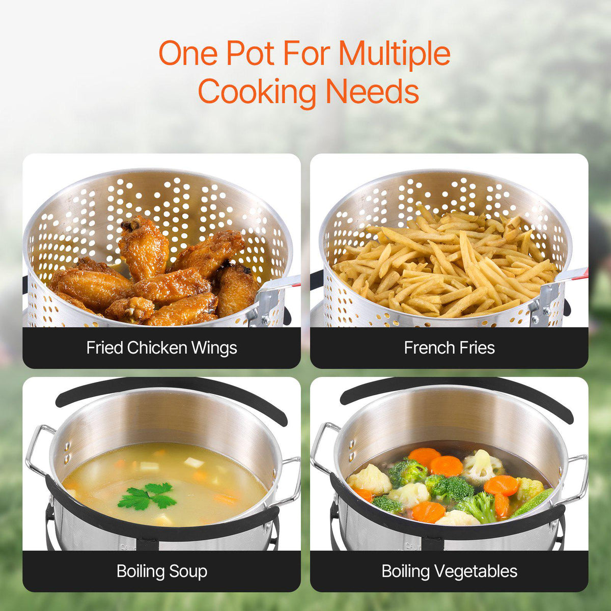 10 Qt Fish and Wing Fryer, Aluminum Propane Fish Fryer Kit, Outdoor Deep Fryer Seafood Pot with Thermometer, Strainer Basket, and 54,000 BTUs Propane Burners, for Outdoor and Backyard Cooking