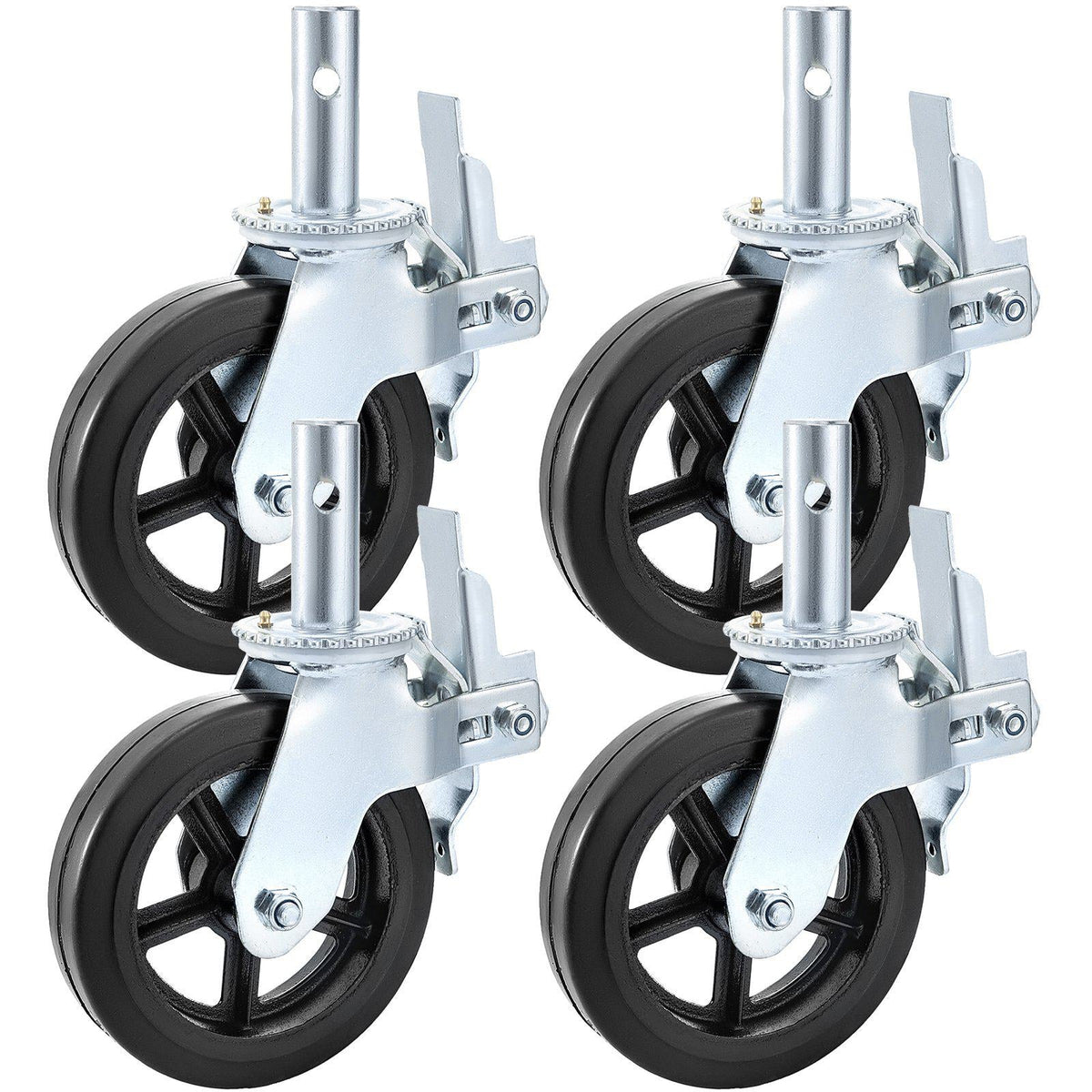 4 Pack 8 Inch Iron Core Polyurethane Swivel Caster With Dual Locking Brake Adjustable Legs 1100LBS Capacity per Wheel