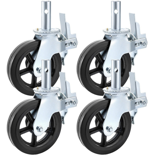 4 Pack 8 Inch Iron Core Polyurethane Swivel Caster With Dual Locking Brake Adjustable Legs 1100LBS Capacity per Wheel