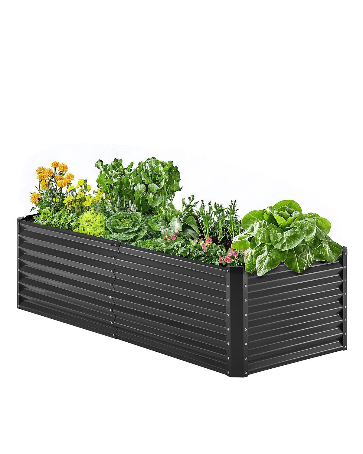 Metal Raised Garden Bed, 6 x 3 x 2 ft Outdoor Galvanized Planter Box, with Open Bottom, Large Planter Raised Bed for Gardening Vegetables, Flowers, Herbs, and Succulent Plants, Dark Gray