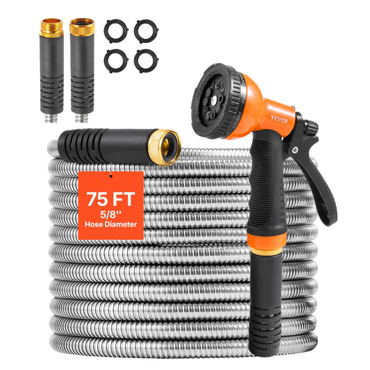 Metal Garden Hose 75 ft, Rust Proof Stainless Steel Water Hose, Heavy Duty Backyard Hose with 10 Function Nozzle, No-Kink & Flexible Water Pipe, Lightweight Metal Hose for Yard, Outdoor