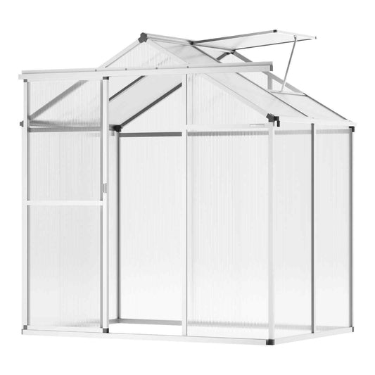 Polycarbonate Greenhouse, 6 x 4 Ft, Outdoor Greenhouse with Adjustable Vent Windows, Pavilion Styled Greenhouse with Sliding Door, Aluminum Large Walk-in Greenhouse Kit for Garden Backyard