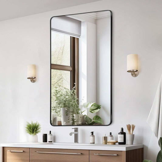 Wall Mounted Makeup Mirror, 0.15" Thick, 28" x 60" Mirror with Aluminium Alloy Frame & Explosion-Proof Film, Scratch-Resistant Mirror with Z-Shaped Bracket, Fit for Bathroom/Bedroom/Living Room