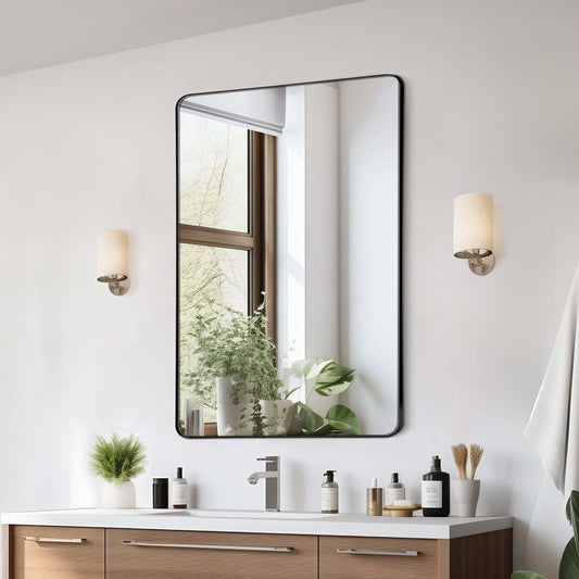 Wall Mounted Makeup Mirror, 0.15" Thick, 30" x 40" Mirror with Aluminium Alloy Frame & Explosion-Proof Film, Scratch-Resistant Mirror with Z-Shaped Bracket, Fit for Bathroom/Bedroom/Living Room
