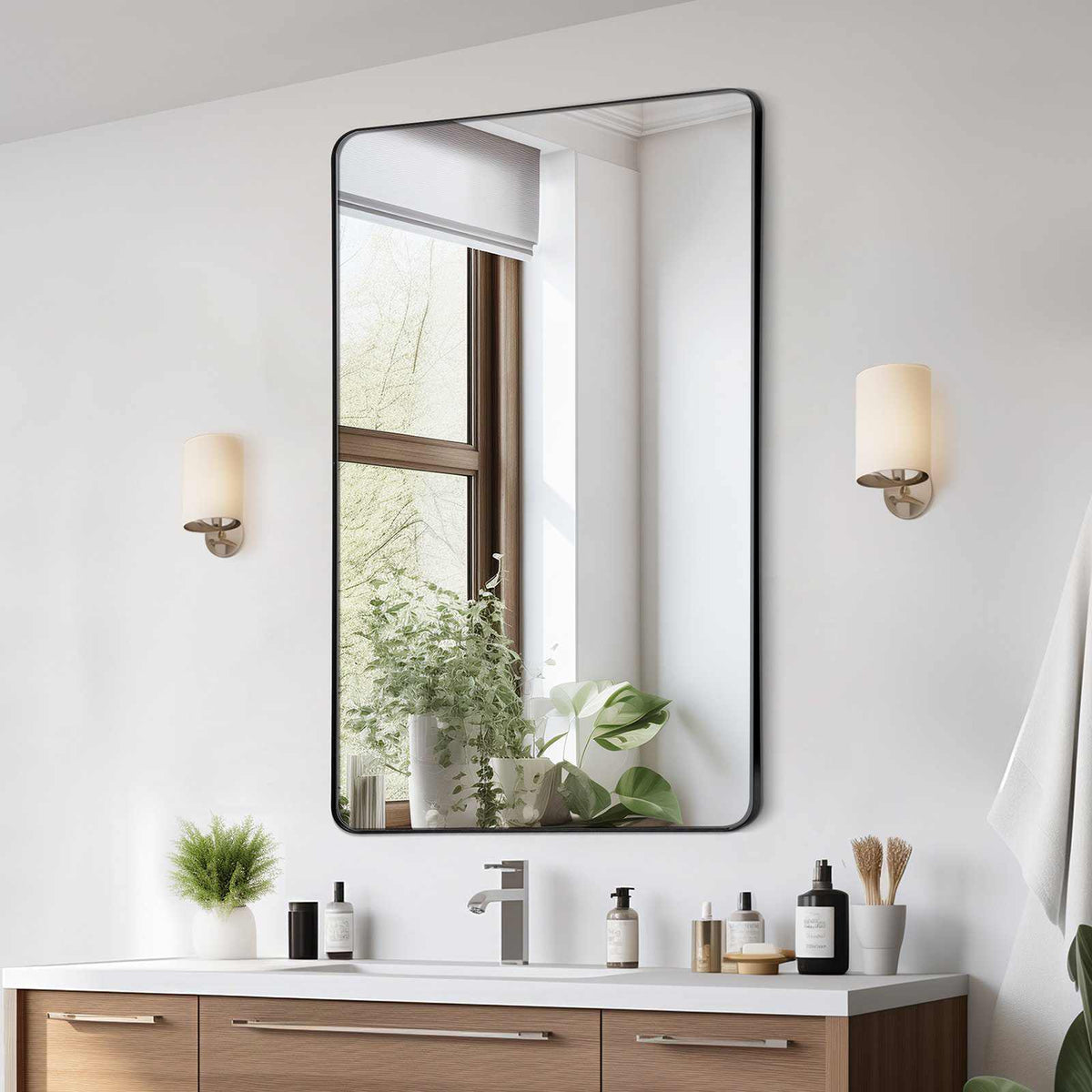 Wall Mounted Makeup Mirror, 0.15" Thick, 30" x 55" Mirror with Aluminium Alloy Frame & Explosion-Proof Film, Scratch-Resistant Mirror with Z-Shaped Bracket, Fit for Bathroom/Bedroom/Living Room
