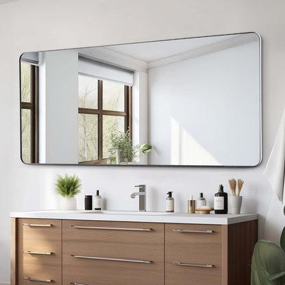 Wall Mounted Makeup Mirror, 0.15" Thick, 32" x 72" Mirror with Aluminium Alloy Frame & Explosion-Proof Film, Scratch-Resistant Mirror with Z-Shaped Bracket, Fit for Bathroom/Bedroom/Living Room