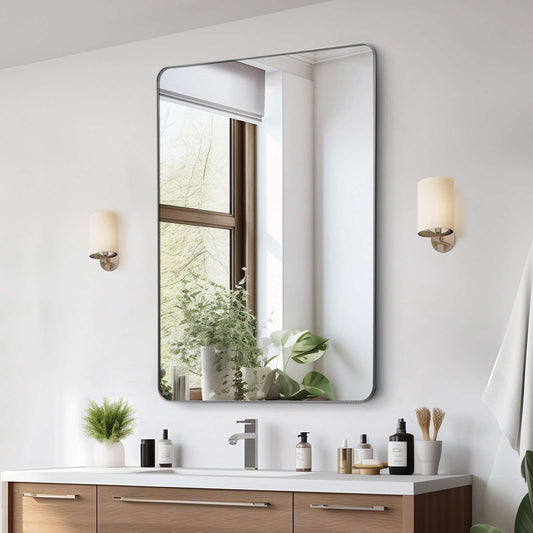 Wall Mounted Makeup Mirror, 0.15" Thick, 36" x 48" Mirror with Aluminium Alloy Frame & Explosion-Proof Film, Scratch-Resistant Mirror with Z-Shaped Bracket, Fit for Bathroom/Bedroom/Living Room