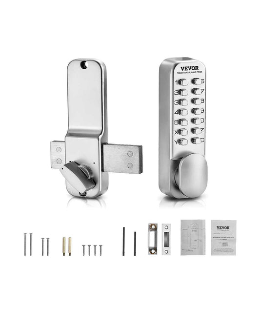 Mechanical Keyless Entry Door Lock, 14 Key Mechanical Door Lock, Mechanical Keypad Door Lock with Adjustable Thumb Knob, Single-Side Zinc Alloy Waterproof Keyless Gate Lock, for Home Office