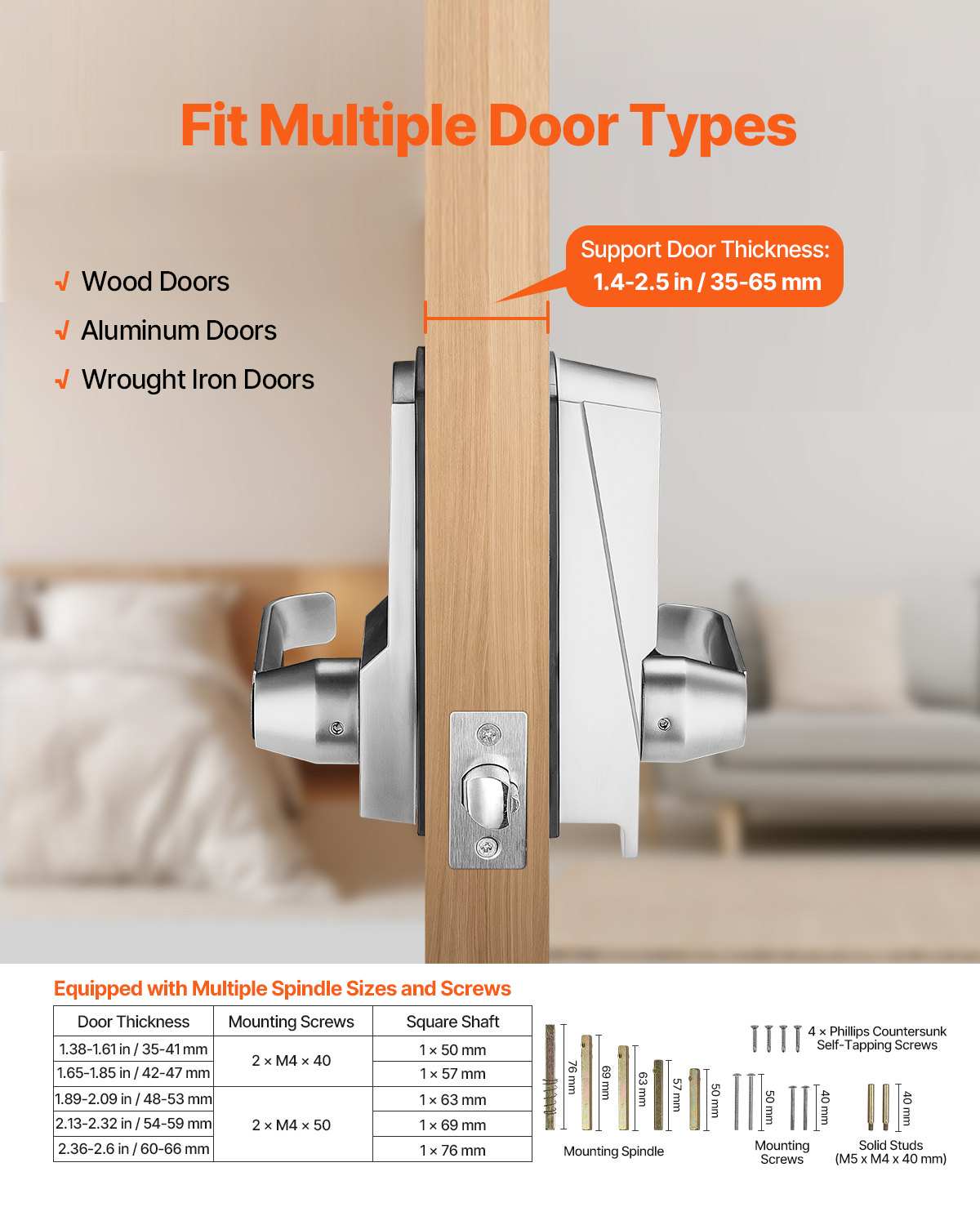 Mechanical Keyless Entry Door Lock, 14 Key Mechanical Door Lock with Keys, Mechanical Keypad Door Lock with Handle, Stainless Steel Waterproof Keyless Gate Lock, for Home Office Outdoor Garage