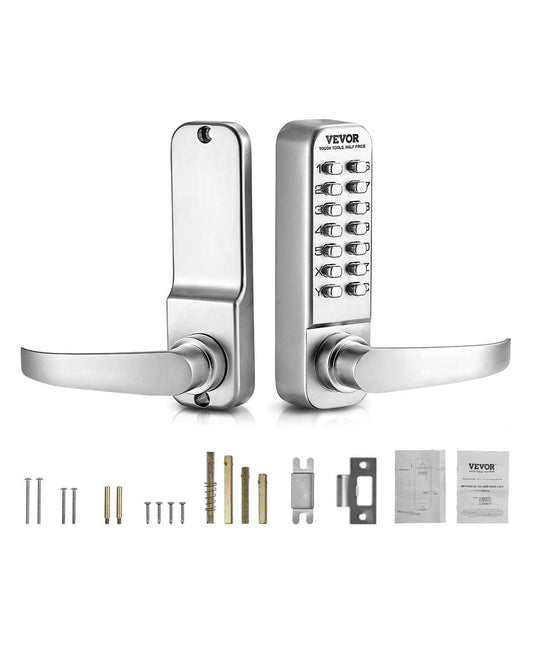 Mechanical Keyless Entry Door Lock, 14 Key Mechanical Door Lock, Mechanical Keypad Door Lock with Handle, Stainless Steel Waterproof Keyless Gate Lock, for Home Office Outdoor Fence Garage Yard