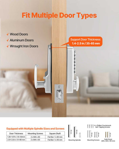 Mechanical Keyless Entry Door Lock, 14 Key Mechanical Door Lock, Mechanical Keypad Door Knob, Single-Side Stainless Steel Waterproof Keyless Gate Lock, for Home Office Outdoor Fence Garage Yard