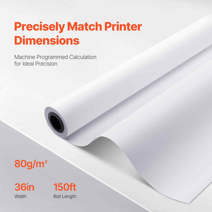 Wide Format Paper, 36 in x 150 ft Plotter Paper, 4 Rolls CAD Bond Rolls with 2 in Core, 20 LB Bond Paper Rolls, Idea for CAD Drawings, Engineering Plans, GIS Maps & Architectural Designs