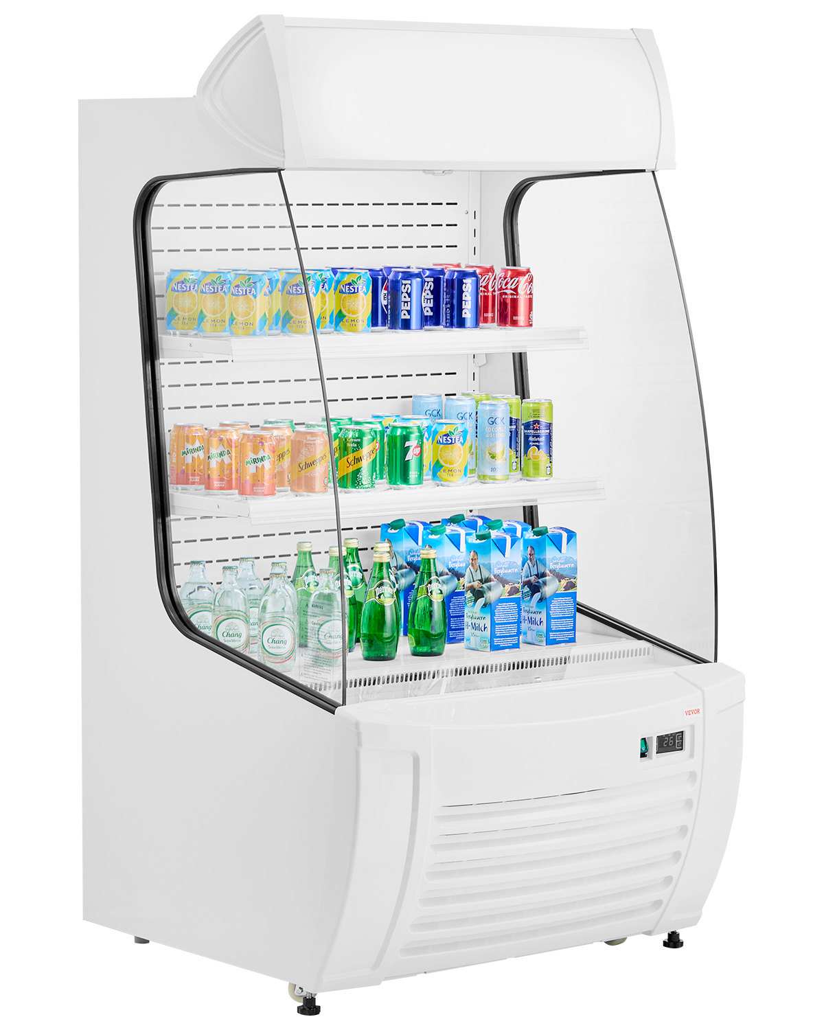 Open Air Merchandiser, 2-Tier Shelving Commercial Refrigerator, Grab and Go Display Cooler Refrigerator with Air Curtain, LED Advertising Light, Fits for Restaurants, Stores, Office, 12.7cu.ft.