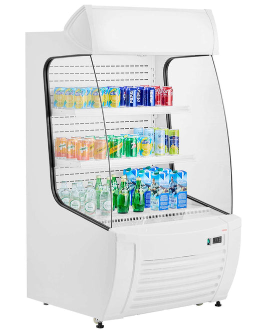 Open Air Merchandiser, 2-Tier Shelving Commercial Refrigerator, Grab and Go Display Cooler Refrigerator with Air Curtain, LED Advertising Light, Fits for Restaurants, Stores, Office, 12.7cu.ft.