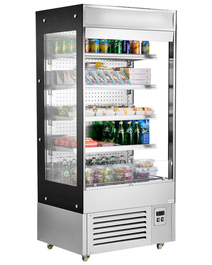 Open Air Merchandiser, 4-Tier Shelving Commercial Refrigerator, Grab and Go Display Cooler Refrigerator with Air Curtain, LED Advertising Light, Fits for Restaurants, Stores, Office, 18.4cu.ft.