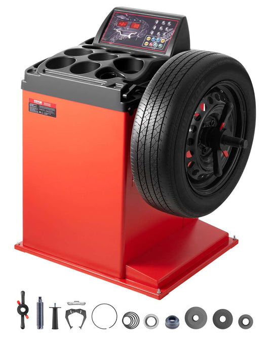 Tire Changer Machine, 18" Spindle, Durable Tire Balancer with 4 Size of Conic & 45# Steel, Reinforced Tire Balancer with Complete Measuring Tools & Multi-Compartment, Fit for 1.5"-18" Wide Tire