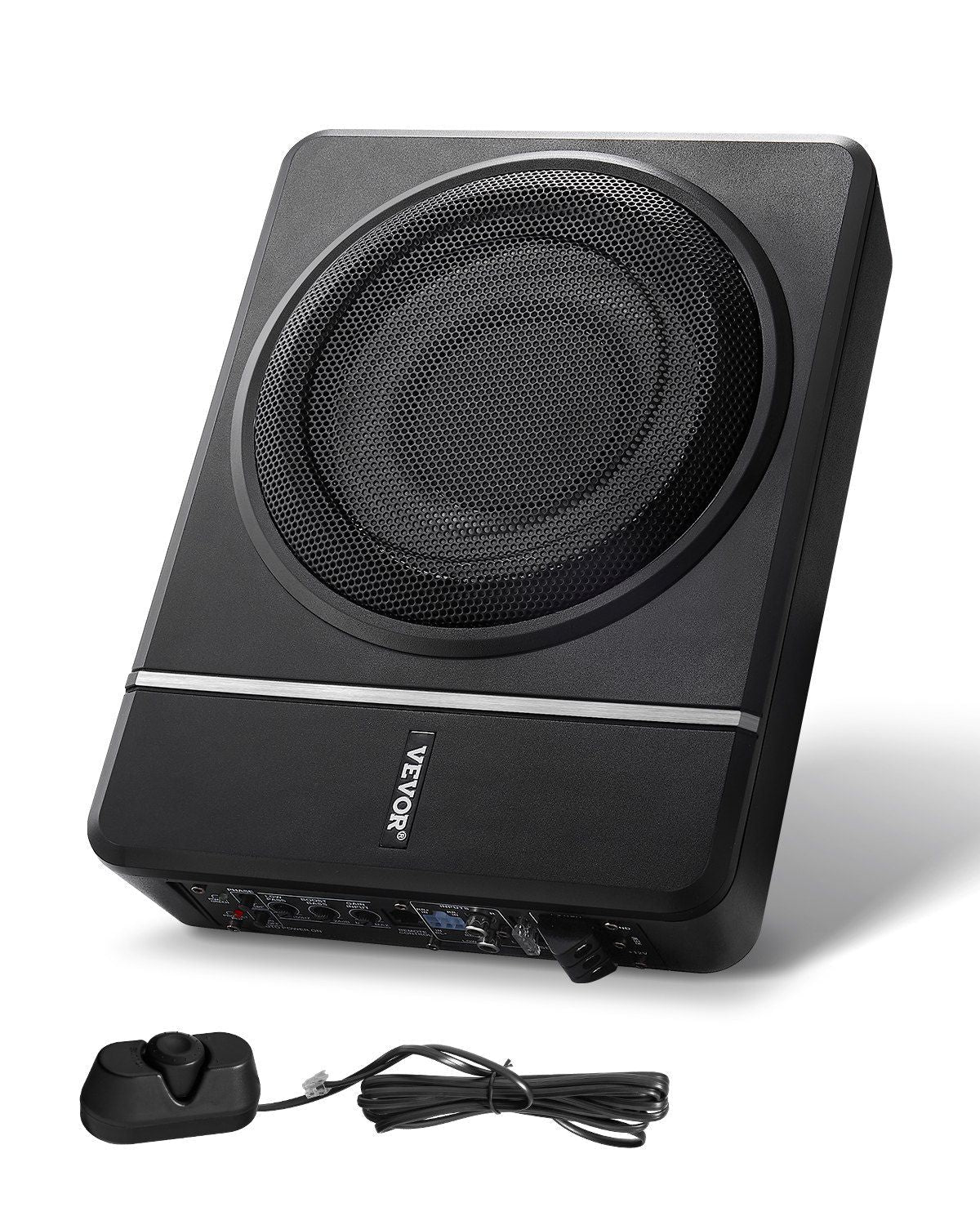 8" 240W Underseat Car Subwoofer, 120W RMS Rated Power Slim Powered Car Subwoofers Under the Seat, Low Profile Audio Sub Built-in Amplifier, High/Low Level Input & Volume Controller for SUVs, Car, Truck, RV