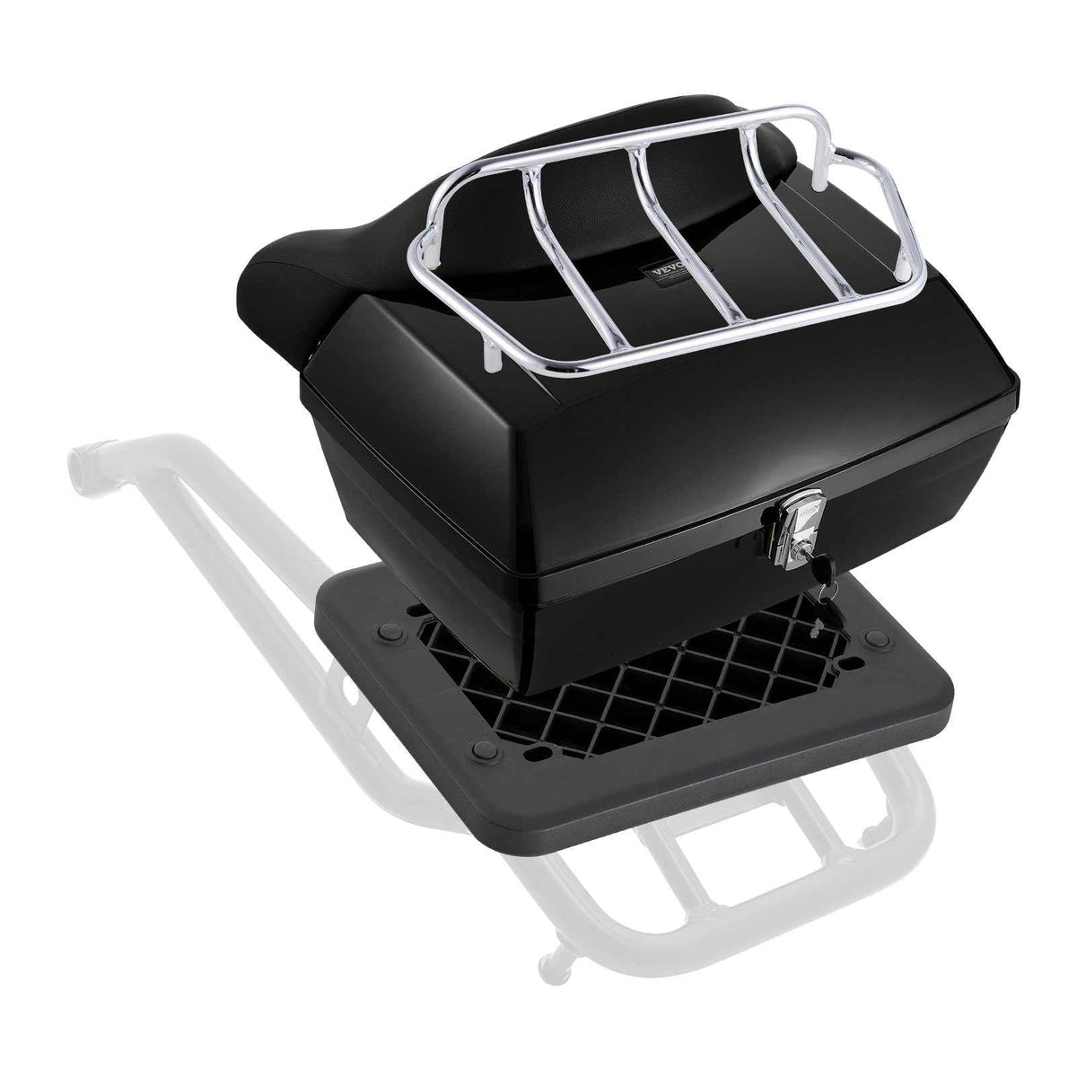 Motorcycle Top Case, Universal Durable PP Material Motorbike Tail Box with Reflective Panel, 48L Waterproof Detachable Motorcycle Top Box with Multi-Hole Base, Fit for 99% of Motorcycle Frames