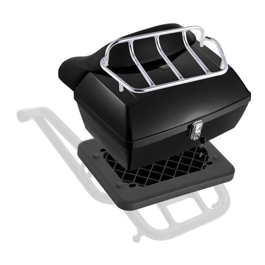 Motorcycle Top Case, Universal Durable PP Material Motorbike Tail Box with Reflective Panel, 48L Waterproof Detachable Motorcycle Top Box with Multi-Hole Base, Fit for 99% of Motorcycle Frames