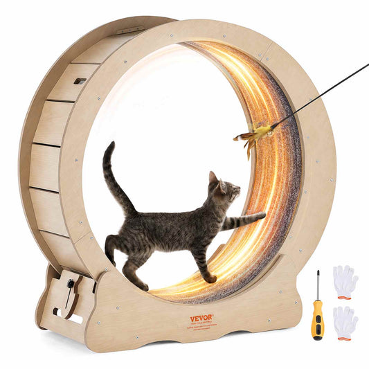 Cat Exercise Wheel, Large Cat Treadmill Wheel for Indoor Cats, 29.5 inch Cat Running Wheel with Detachable Carpet and Cat Teaser for Running/Walking/Training, Suitable for Most Cats