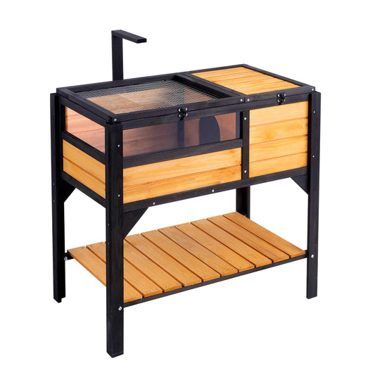 Tortoise Habitat, Wooden Tortoise House Indoor & Outdoor, Tortoise Enclosure with Light Stand, Reptile Enclosure Small Animal Cage with Stand Legs for Gecko, Lizard, Snake