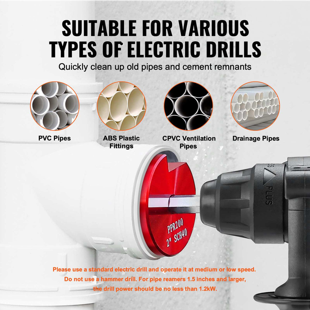 4Pcs PVC Pipe Reamer Kit, Plastic Pipe Fitting Socket Saver Tool Kit, Includes 1-1/2", 2", 3", 4", for PVC, CPVC, and ABS Fittings, with Tool Box, for Exhaust, Drain, Water Pipes Cleaning