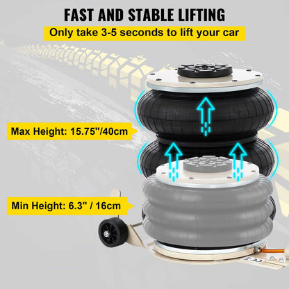 Pneumatic Jack, 5 Ton/11023 lbs Triple Bag Air Jack, Lifting Height 6.3-15.75 Inch, Inflatable Car Jack with Long Handle, Lifter Pneumatic Air Jack for Garage Car Lifting Repair
