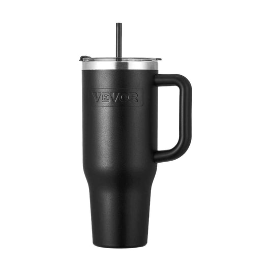 40 oz Insulated Water Bottle, Stainless Steel Sports Coffee Cup with Lid, Handheld Travel Coffee Mug Double Walled, Camping Hydration Flask Leakproof, for Indoor/Outdoor School, Work, Black
