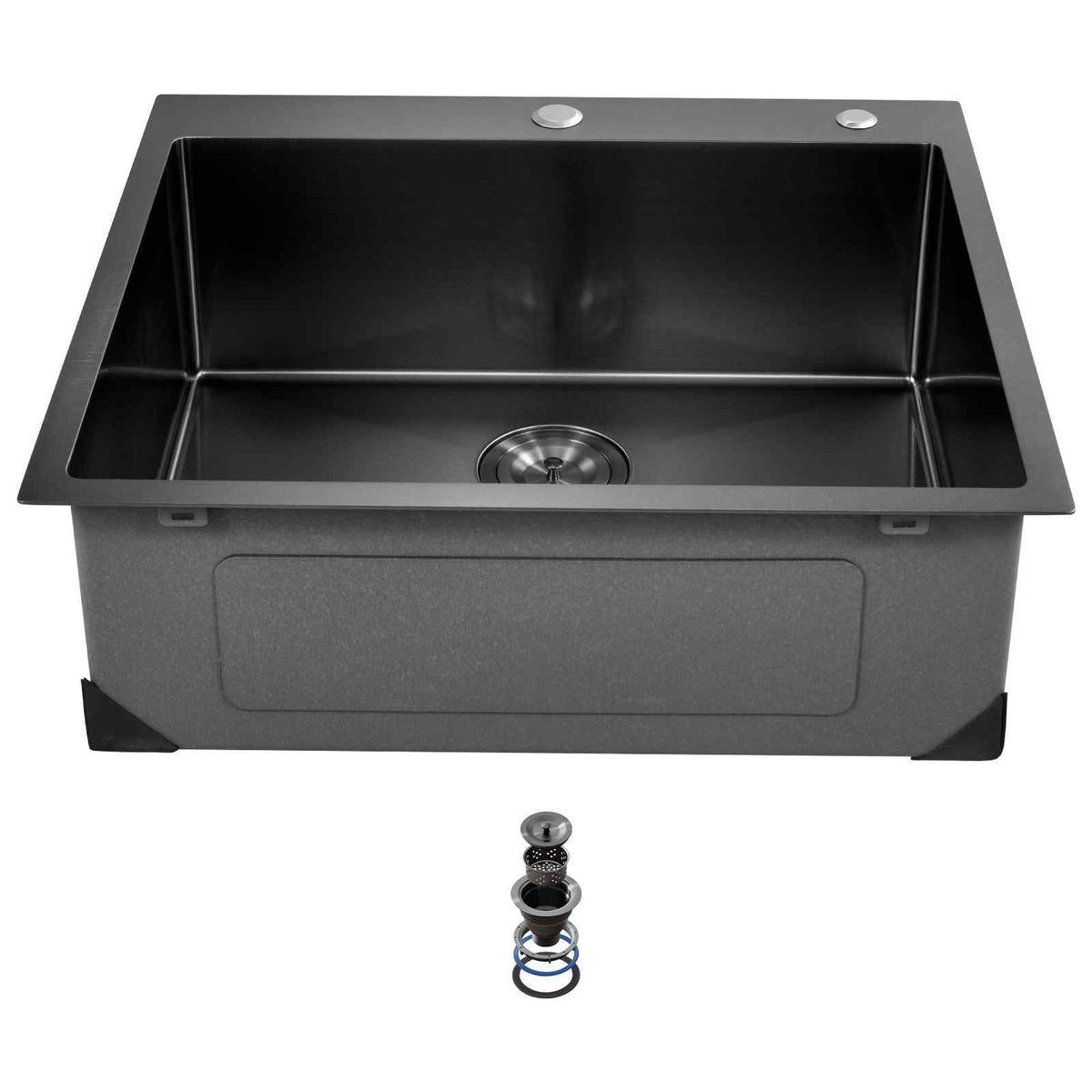25 inch Kitchen Sink Workstation, 304 Stainless Steel Top Mount Sinks, Drop-In Single Bowl Farmhouse Basin with Accessories, Household Dishwasher Sinks for RV, Prep Kitchen, and Bar (Black)