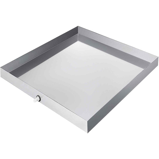 27 x 25 x 2.5 Inch Washing Machine Pan 304 Stainless Steel Washing Machine Drain Pan 18 GA Thickness Heavy Duty Compact Washer Drip Tray with Drain Hole & Hose Adapter