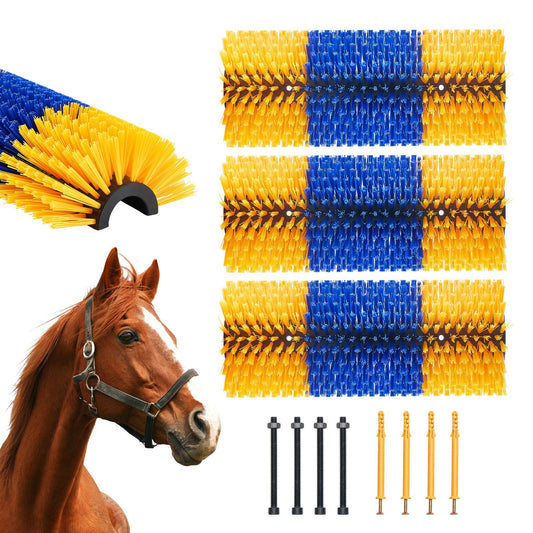 Livestock Scratching Brush, 3 Pcs Horse Brush with 6 Screws, 20 x 7.5 in Cow Scratcher, for Back Itch Relief & Keep Cleaning, Grooming & Scratching Post Brush for Horse, Pig, Cattle Supplies