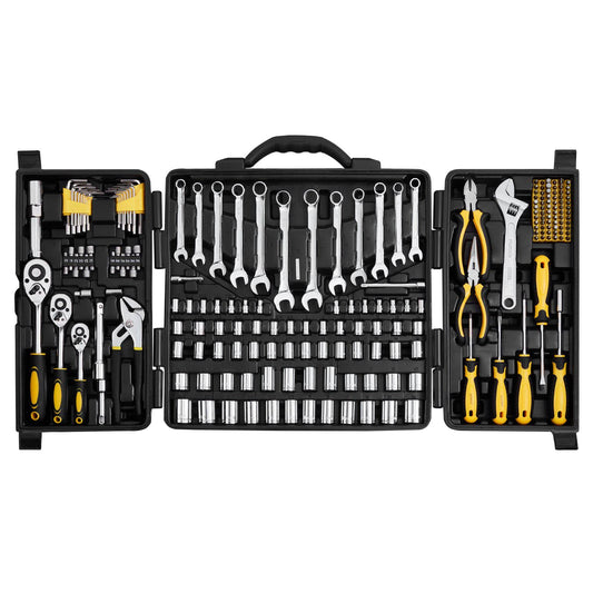 207-Piece Mechanics Tool Set, 1/4" 3/8" 1/2" Drive Sockets, SAE and Metric Mechanic Tool Kit with Bits, Wrenches, Ratchet Handle, Accessories, and Plastic Storage Case, for Automotive Repair