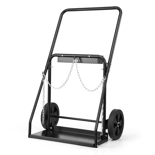 Dual Welding Cylinder Cart, Oxygen Acetylene Tank Cart with 440LBS Static Weight Capacity, 10-Inch Solid Wheels and Tank Storage Safety Chains, Suitable for Double 12.5-Inch Dia. Gas Cylinders