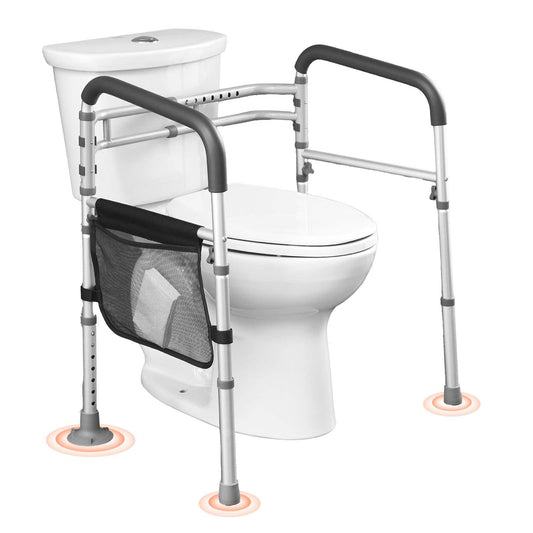 Toilet Safety Rail, 300 LBS Foldable Toilet Seat with Non-Slip Handles, Portable Versatile Toilet Handrails with Reinforced Aluminum Alloy Tube, Fit for Seniors, Pregnant Women & the Injured