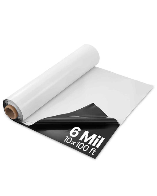 10' x 100' Plastic Sheeting Heavy Duty, 6 Mil Thick Plastic Sheeting Roll, Plastic Drop Cloth Painters Tarp Covering for Crawl Space Vapor Barrier, Black and White Double-Sided, Multi-Purpose