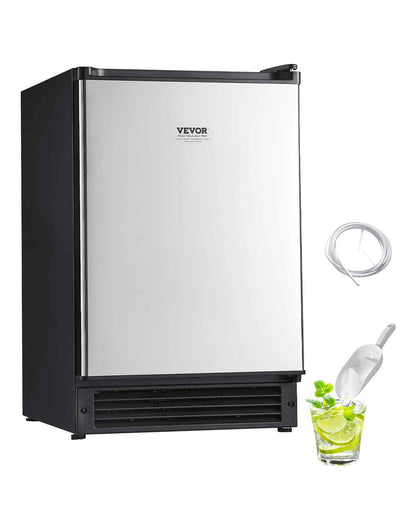 Undercounter Built-in Ice Maker, 15 Lbs/Day Under Counter Ice Maker Machine with Reversible Door Stainless Steel, Freestanding Ice Maker for Commercial Home Kitchen, No Drain Required
