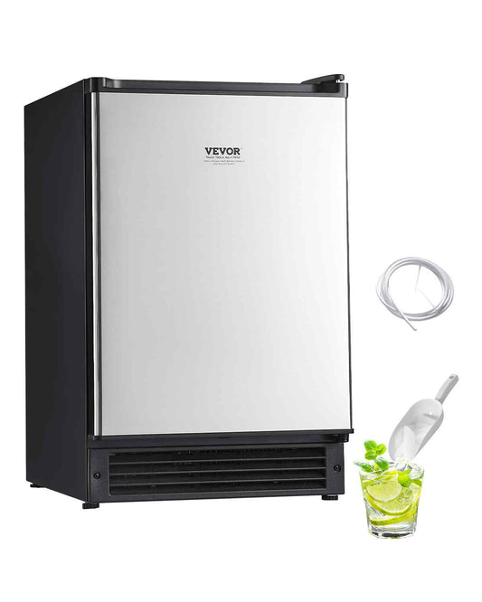 Undercounter Built-in Ice Maker, 15 Lbs/Day Under Counter Ice Maker Machine with Reversible Door Stainless Steel, Freestanding Ice Maker for Commercial Home Kitchen, No Drain Required