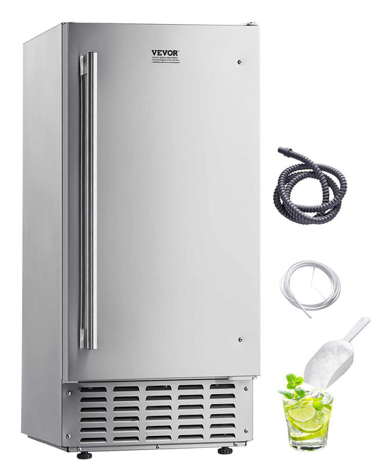 Undercounter Built-in Ice Maker, 66 Lbs/Day Under Counter Nugget Ice Maker Machine with Reversible Door Stainless Steel, Freestanding Ice Maker for Commercial Home Kitchen, Electric Drainage